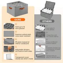 Caja de almacenamiento para copas de vino con divisores paquete de 2 recipientes de almacenamiento de cristalería cajas de almacenamiento con capacidad para 32 copas de vino recipientes - Gris - Ver 7