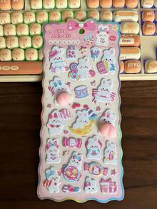 3D立体浮雕可爱卡通动物贴纸 - 桃子造型泡沫贴纸，适用于DIY日记、笔记本和手工制作 - 彩色 - 查看 13