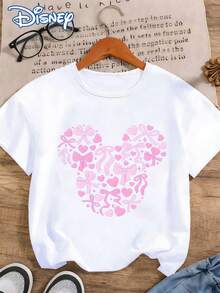 Disney Women's T-Shirt With Minnie Mouse Head Print And Bow, St. Patrick's Theme, Casual And Stylish Round Neck Short-Sleeved Summer Top, Girls' Personalized Preppy Style Cartoon Breathable Sportswear, Suitable For Outdoor Daily Casual Wear.Made From Soft, Comfortable, And Durable Pure Cotton, This Is An Ideal Choice For Spring And Summer. This Crew Neck T-Shirt Is Suitable For Various Occasions, Including Everyday Wear, Shopping, Parties, Travel, And Gatherings, And Also Makes A Thoughtful Gift. - White - View 1