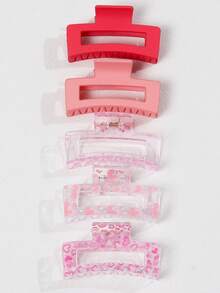 5pcs/Set Cute Large Pink Rectangular Hair Clips, Strong Grip, Minimalist Daily Hair Accessories For Women, Suitable For Thick & Thin Hair, Elegant Casual Street Style, Ideal For Spring/Summer, Gift Accessory Summer Beach Claw Clips Vacay Hair Claws,Holiday,Travel - Multicolor - View 6