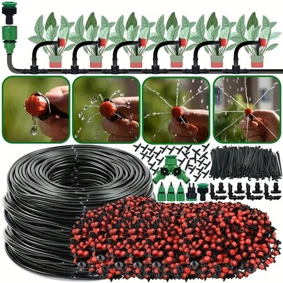 Garden Automatic Irrigation System, Terrace Spray Equipment Watering System, Adjustable Spray Nozzle Eight Hole Nozzle, Equipped With 1/4 Inch Distribution Pipe And Small Red Hat, Suitable For Garden, Terrace, Greenhouse, Flower Bed, Lawn Automatic Irrigation Equipment.