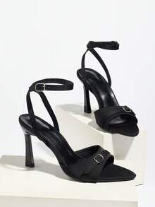 Giày sandal cao gót hở mũi, đế mỏng, quai ngang mắt cá chân, khóa kim loại, thích hợp cho nữ mùa hè, dự tiệc, cưới hỏi, các dịp trang trọng. - màu đen - Xem 6