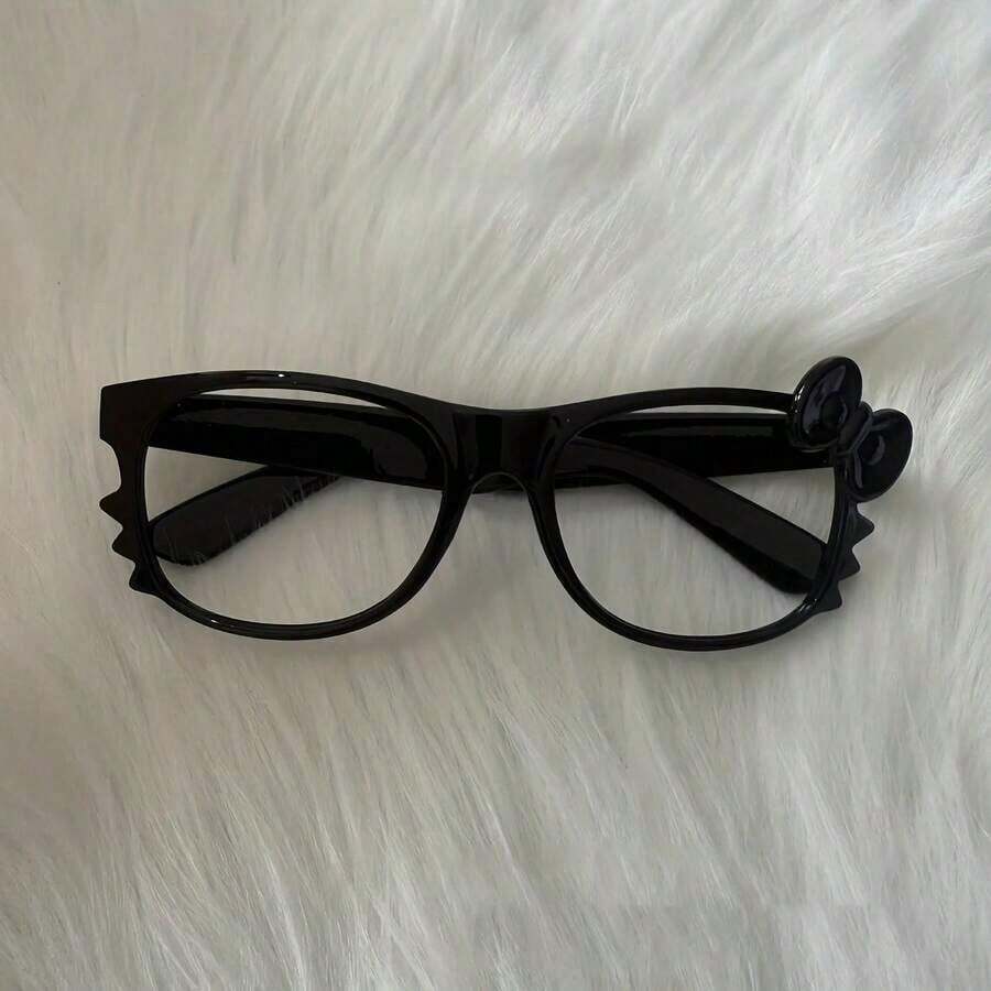 1pc Leopard Eyeglasses Frame (No Lens), Tortoise Round Eyeglasses, Cute No Lens Vintage Decorative Eyeglasses, Fashion Style - 黑色眼鏡 - 查看 1