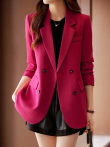 Rose Red Suit Jacket For Women, 2026 New Design Casual Chic Korean Style Spring/Autumn Blazer - Hot Pink - View 4