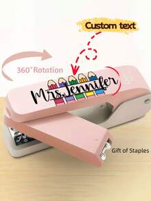 [Customized] Personalized 360-Degree Rotating Stapler, Teacher's Gift, Can Be Engraved With Name, Lightweight Manual Iron Construction, Easy Binding For Students And Office, One-Time Processing Of 25 Pages, Teacher's Day & Thanksgiving Gift - Multicolor - View 2