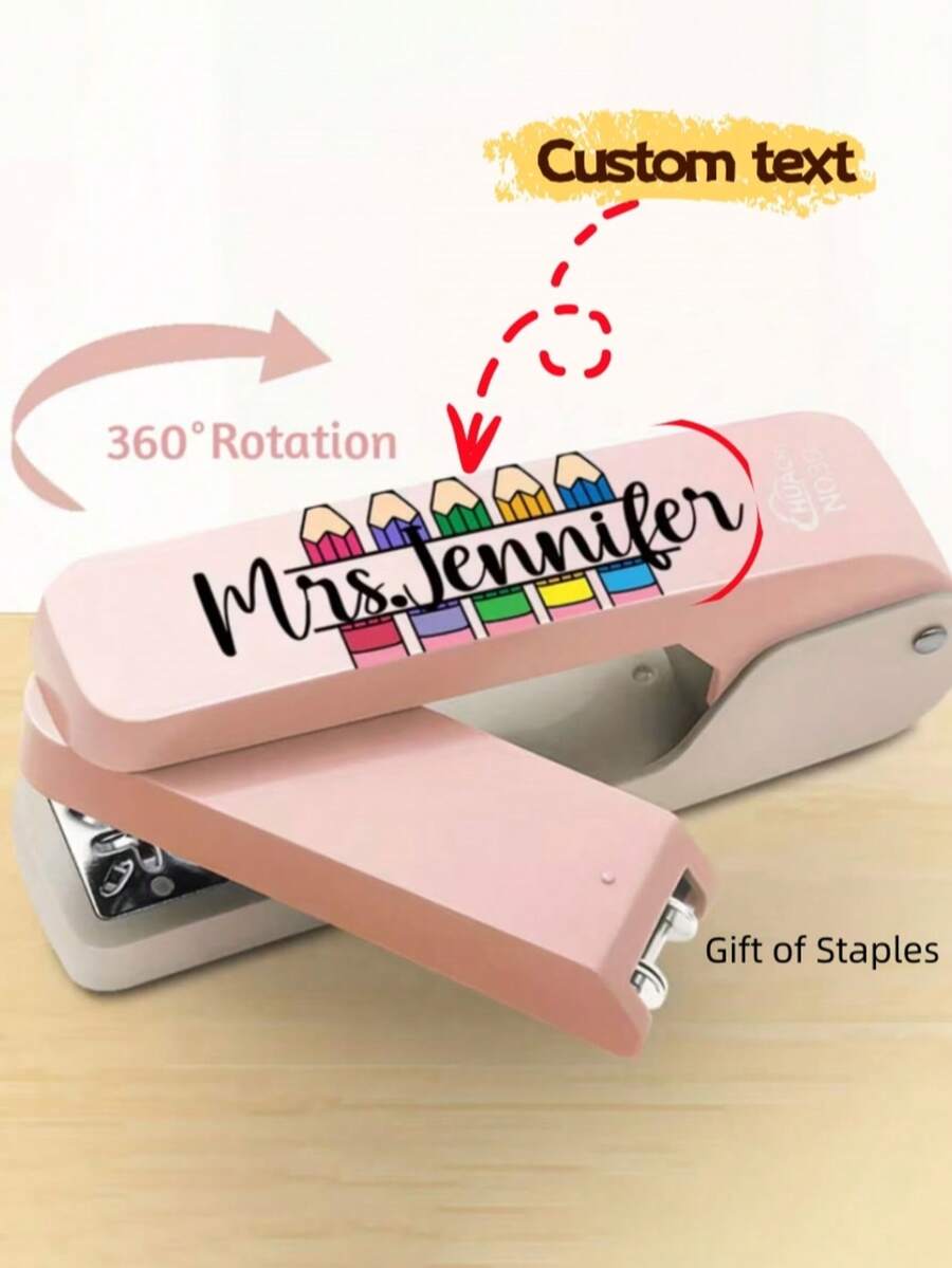 [Customized] Personalized 360-Degree Rotating Stapler, Teacher's Gift, Can Be Engraved With Name, Lightweight Manual Iron Construction, Easy Binding For Students And Office, One-Time Processing Of 25 Pages, Teacher's Day & Thanksgiving Gift