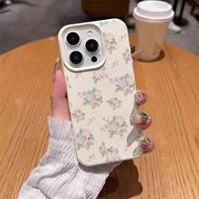 花朵图案TPU材质软壳，粉蓝玫瑰花纹，适用于 17 Pro Max/17/16 Pro Max/15/13/12/11、S20 FE/A15/S24/A55、Note 11/12/13 Pro，全包防摔软壳，国际版，非国内版 - 白色 - 查看 4