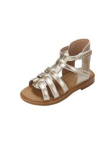 1 Pair Girls' Summer Casual Minimalist Vacation Style Outdoor Open Toe Flat Roman Sandals - Champagne - View 11