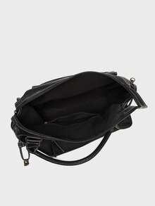 新款女士手提包 水洗皮革托特包 大容量钱包 复古单肩包 女士黑色旅行包 - 黑色 - 查看 5