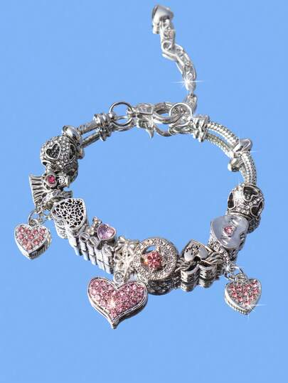 1pc Vintage Heart Angel Charm Bracelet, Jesus Heart Angel Bracelet, Pink Heart Bracelet