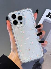 1个少女风碎花蝴蝶结TPU防震精准开孔透明全包保护壳，兼容 11-17 Pro Max系列，适合作为情人节礼物送给朋友、家人、女朋友，创意图案手机壳 - 彩色 - 查看 4