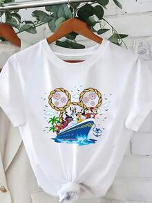 Disney Cruise Family T-Shirt: White Slim Fit Cotton Tee With Nautical Vacation Graphic, Perfect For Disney Fans, Theme Park Visits And Casual Wear, Ideal Gift - trắng - Xem 1