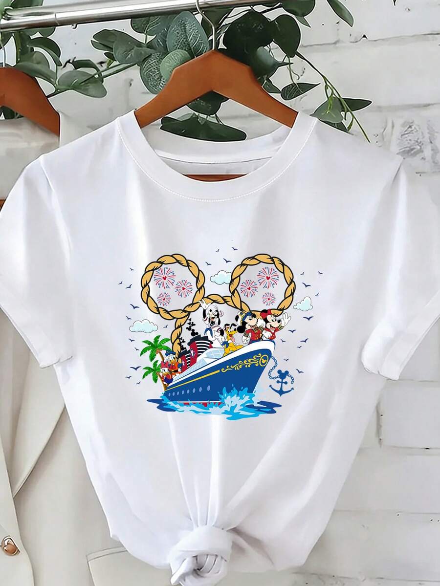 Disney Cruise Family T-Shirt: White Slim Fit Cotton Tee With Nautical Vacation Graphic, Perfect For Disney Fans, Theme Park Visits And Casual Wear, Ideal Gift - trắng - Xem 1