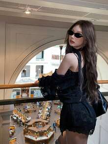 Sweet & Spicy Floral Lace Camisole Top, Fitted & Slimming, Spring - Black - View 2