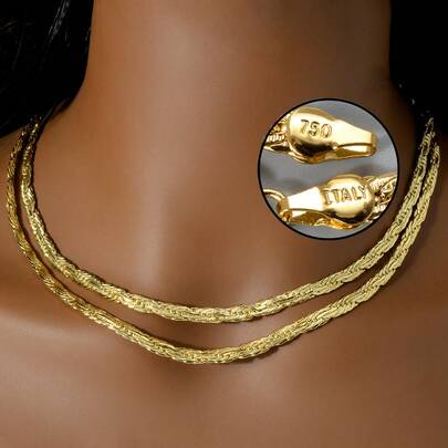 18K Gold Plated Rope Chain Necklace 750 Italy Twist Rope Choker Hip Hop Jewelry For Women Daily