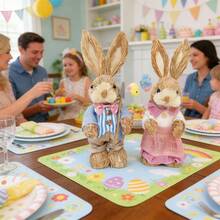 Easter Bunny Decoration Cute Straw Rabbit Figurines Table Centerpiece For Home Farmhouse Holiday Spring Party Tiered Tray Decor - A - View 2