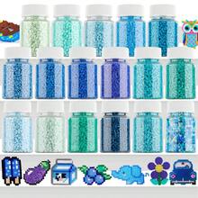 2,6 mm Perles de fusion Sundymot, série de couleurs bleues, emballées individuellement, 2000 pièces+ avec bouteille de rangement, anti-déversement, fournitures artisanales pour fabrication de bijoux, pendentifs, porte-clés, cadeaux pour remise des diplômes, rentrée scolaire, Noël, fête, anniversaire, kit de recharge de perles de fusion multicolores de 2,6 mm - Perles puzzle de 2,6 mm - Voir 1