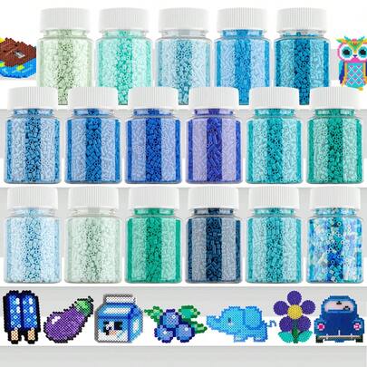 2.6毫米 Sundymot 熔珠，蓝色系列，独立包装，2000颗以上，带瓶装收纳，防漏，DIY吊坠钥匙扣，珠宝制作工艺材料，毕业季、返校季、圣诞节、派对、生日礼物，多色2.6毫米熔珠补充装