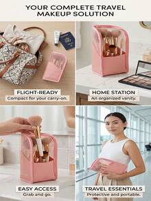 Portable Makeup Travel Case - Large Capacity Upright Makeup Brush Organizer, Transparent Zipper Makeup Bag, Portable Makeup Brush Storage, Multi-Functional Organizer Bag For Travel, Daily Use, Vacation, Bridal Makeup Brush Set, Compact Upright Makeup Brush Bag, Ideal Gift For Family And Friends, Mother's Day, Birthday - Multicolor - View 8