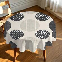 1pc Nordic Style Polka Dot & Grid Patchwork Round Tablecloth, Ruffled Edge, Polyester & Polyester Fiber Material, Stain Resistant, Suitable For Family Dining, Easter Party, Indoor/Outdoor Wedding, Picnic - Multicolor - View 8