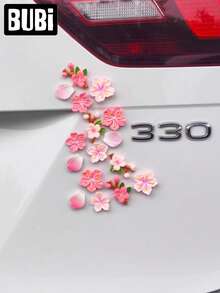 Juego de 16/8/4 piezas de pegatinas decorativas de coche color rosa, regalo para niña, estilo JDM de sakura/floral, accesorios lindos universales para el exterior del coche - Flor - Ver 7
