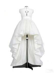 1pc Women's New Tulle Skirt, Versatile Fairy Style Puff Skirt, Black Front Short Back Long Runway Design - White - View 2