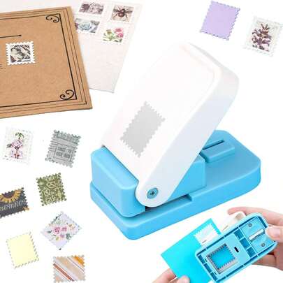 Perforadora de sellos, perforadora de sellos, perforadora de sellos postales rectangulares de 1X0.8 pulgadas, perforadora de papel con forma de sellos, perforadora de palanca para manualidades, cortador de agujeros para scrapbooking, diario, elaboración de tarjetas - Plata
