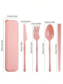 1 Set/8 Sets Portable Plastic Striped Cutlery Set, Camping Tableware, Reusable Spoon & Fork Set With Storage Box, Suitable Picnics & Daily Use,Kitchen,Back To School,School Supplies - Knife, Fork, Spoon, and Chopsticks *1 - (Dark Green) - View 6