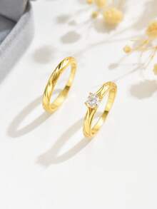 Set de 2 anillos de mujer de estilo sencillo con 0.7CT de moissanita de plata esterlina S925, adecuado para boda, uso diario, regalo de vacaciones - Multicolor - Ver 12