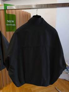 Áo khoác cổ đứng kiểu châu Âu mới về năm 2025 dành cho nữ, kiểu dáng rộng rãi, thoải mái, có lớp lót kẻ sọc, áo gió ngắn màu đen. - màu đen - Xem 2