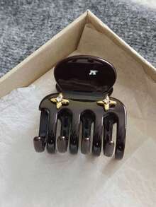 5厘米巧克力棕色发爪夹，镶嵌金色星星水钻 - 防滑发饰 - 彩色 - 查看 3