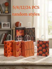 5/12/24 Stücke Basketball Kraftpapier Taschen, Einzelhandelstaschen mit Basketball Muster, Henkel Kraftpapier Einkaufstaschen, geeignet für Geburtstagsdekoration, Partyverpackung, Herrengeschenke, Partyfavors, Club Einkaufstaschen, geeignet für Schulanfangszeit, Sommercamp, Schulöffnungszeit, Sportveranstaltungen - Verschiedenfarbig - Übersicht 2