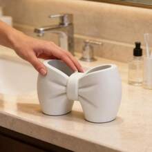 牙刷收纳盒蝴蝶结，双槽牙刷牙膏收纳架，可爱牙刷收纳套装，多槽设计眉毛修剪器收纳架，浴室台面笔式剃须刀洗面奶梳子收纳架，家居饰品，公寓、办公室、宿舍浴室适用 - 彩色 - 查看 5