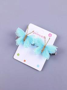2pcs European And American Style Butterfly Hair Clips, Dopamine Mesh Color, Paired With Distressed Hair Clips, Retro Bangs, Handmade Hair Clips, Girls Hair Accessories, Spring Hair Decor - Multicolor - View 11