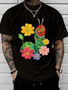 Oruga colorida rodeada de flores de tonos vivos que simbolizan el crecimiento la energía positiva y la transformación personal inspirando alegría y confianza en cada momento camiseta de hombre moderna de calidad cómoda para uso diario y salidas casuales - Negro - Ver 8
