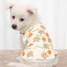 1pc Pet Cat Dog Vest, Cute Bear & Orange Print, Lightweight Vest, Anti-Flea & Anti-Shedding - Champagne - View 9