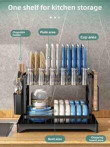 1个双层钢制碗碟晾干架 - 包括餐具架、杯架、额外晾干垫 - 节省空间、防锈、耐用且易于清洁的厨房收纳架；坚固稳定的碗碟架；可用于存放碗、盘子、杯子、刀具；厨房置物架。 - 彩色 - 查看 11