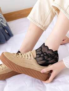 1/5/10 pares de calcetines invisibles con adorno de encaje para mujer, calcetines finos y transpirables con malla y encaje en la Bottom, ideales para el verano - Multicolor - Ver 3