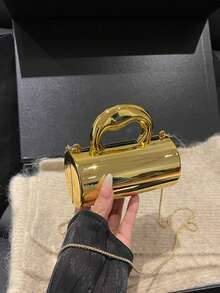 Avant-Garde Shiny Gold Handbag, Party Evening Bag, Glossy Silver Purse, Mini Chain Shoulder Bag, Lipstick & Earphone Pouch, Coin Purse - Gold - View 7