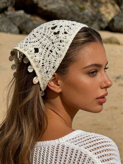 1pc Crochet Bandanas Headbands Head Scarf Shell Hair Scarf For Women Girls Knitted Floral Hair Accessories For Hair Styling Festival Holiday