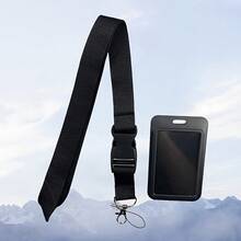 Black Lanyard ID Badge Holder Set, With Detachable Strap And Card Slots - Durable Polyester Material, Convenient For Accessing ID Cards And Cards. - Vertical Push-pull With Buckle - View 3