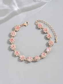 1pc Women's Minimalist Elegant Rhinestone Embellished Claw Chain Bracelet, Suitable For Daily Wear - Pink - View 4