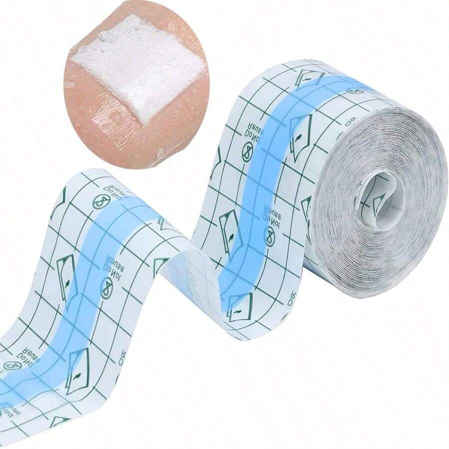 Großes wasserdichtes PU-Folien-Sportband, zum Schutz der Haut & Tattoo-Reparatur, Gitternetz-Muster Design, feuchtigkeitsbeständiges Material, nahtlose Umwicklung (5cm*2m) - Weiss - Übersicht 1