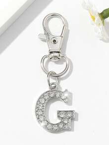 1 Stück modischer europäischer & amerikanischer unisex minimalistischer süßer 26 englischer Buchstaben-förmiger Schlüsselanhänger Anhänger, mit Strass besetzt, geeignet für Autoschlüssel, Taschen, Dekoration und Geschenke zu Feiertagen, für Mutter, Vater, Abschluss und Lehrer - Silber - Übersicht 4