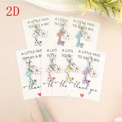 Set de 7 piezas/14 piezas de llaveros de jirafa y margarita con tarjeta de agradecimiento con abrazo de bolsillo - Llaveros adorables de animales de dibujos animados, de material de aleación resistente, excelentes para bolsos, mochilas, regalos de cumpleaños, bodas, Navidad, Acción de Gracias, regalos para maestros, diseño divertido, para amantes de las jirafas, regalo perfecto, regalo de abrazo de bolsillo, llaveros de animales, formas de animales divertidas, estilo de animales de dibujos animados