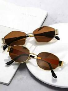 2 Pairs Women's Metal Frame Diamond-Shaped Fashion Glasses, Suitable For Daily Wear, Summer Beach, Outdoor Travel And Other Outdoor Activities, Collegiate Design, Suitable For Back To School Season - Multicolor - View 6