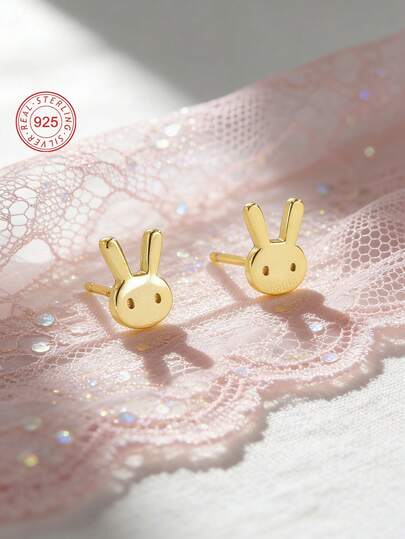 Artepollo 1 Pair 925 Sterling Silver Hypoallergenic Rabbit Stud Earrings, Gift Box Packaging, Cute & Elegant, Suitable For Daily Wear Or Festivals, Gift For Girls, Friends, Back To School
