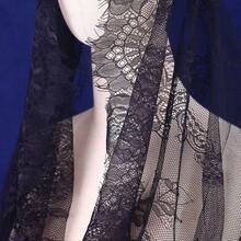 1pc Black Lace Bridal Veil, Women's Solid Color Lace Embroidered Shawl Scarf Muslim Headscarf - 黑色 - 查看 8