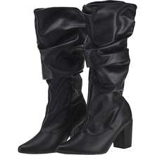 Women's Square Toe High Heel Ankle Boot, Thick Contour, Mid-Calf, Comfortable, Zipper, Black Faux Vintage Elegant Women's Boots - 黑色 - 查看 2