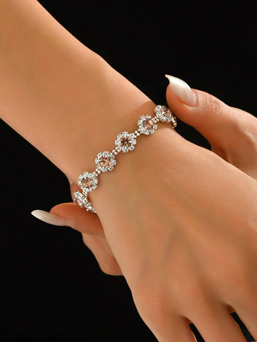 1pc Women's Minimalist Elegant Rhinestone Embellished Claw Chain Bracelet, Suitable For Daily Wear - Champagne - View 1